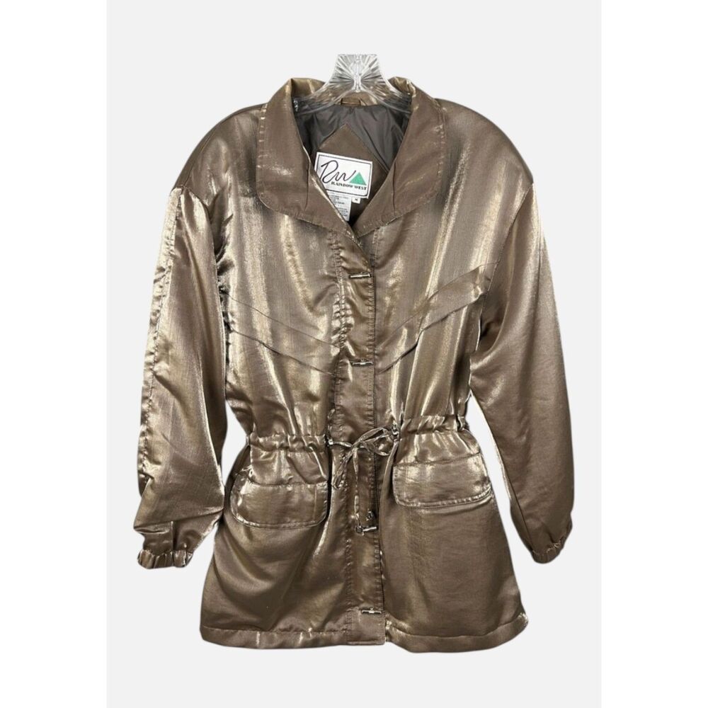 Vintage Rainbow West Metallic Gold Utility Jacket Cinch Waist Toggle Size Medium
